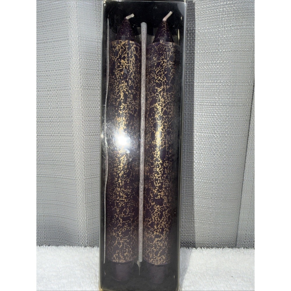 Root Gilded 9" Gentry Candle Set 2 Eggplant Purple & Gold Beeswax 22.5 Hour Burn